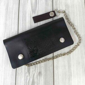 Genuine leather Biker Long Chain Eagle Wallet, Black